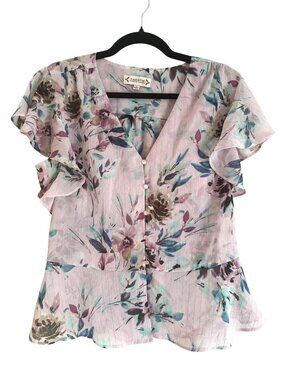 NWT Nanette Lepore Chiffon Peplum Blouse Floral Purple Size M $78 [jb]